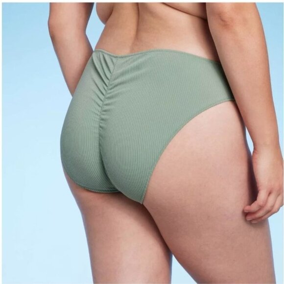 SHADE & SHORE RIBBED BIKINI BOTTOM MID RISE HIPSTER SAGE GREEN WOMEN'S XL NWT - Picture 2 of 4